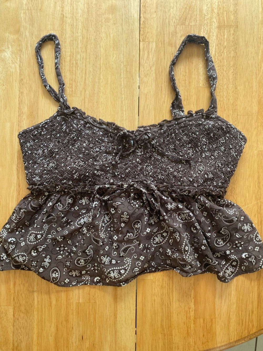 American Eagle Brown Paisley Cropped Babydoll Cami Tank Cowgirl 🤠 Size M - Picture 6 of 7
